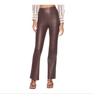 AFRM Alyssa Pant Baby Boot High Waist Faux Leather Pull On Large Chocolate Brown